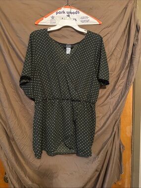 Promesa Black Polka Dot V-Neck Blouse with Elastic Waist